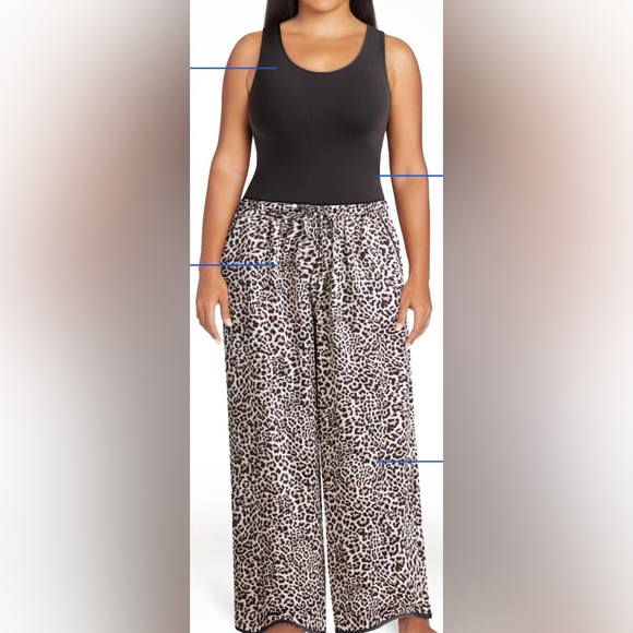 Nwt Leopard Print satin Pajama Pants and ribbed tank with built in bra. - Picture 1 of 9